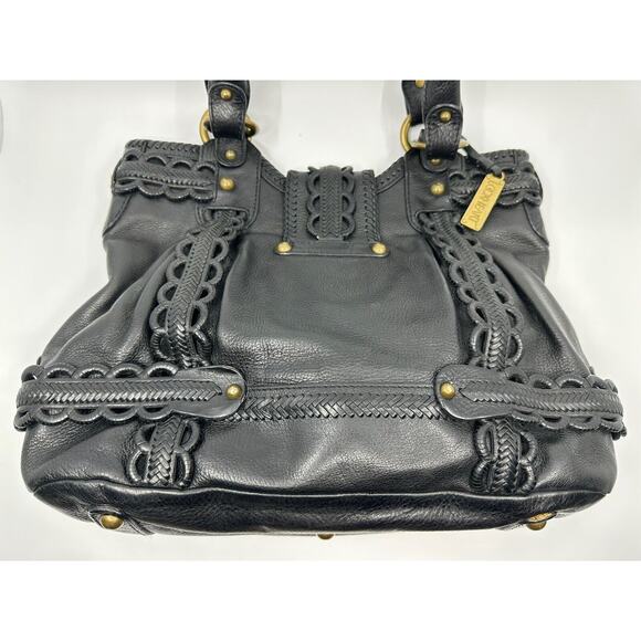 Rare Lockheart Vintage Handbag - Ruffle Braided Black Leather With Brass Bag - Picture 4 of 8